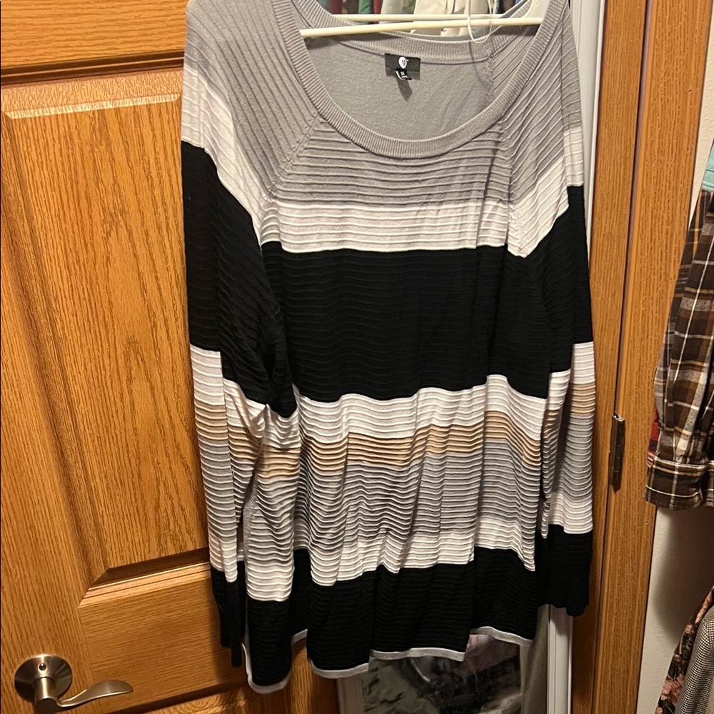 Striped Black, tan, and Gray Sweater